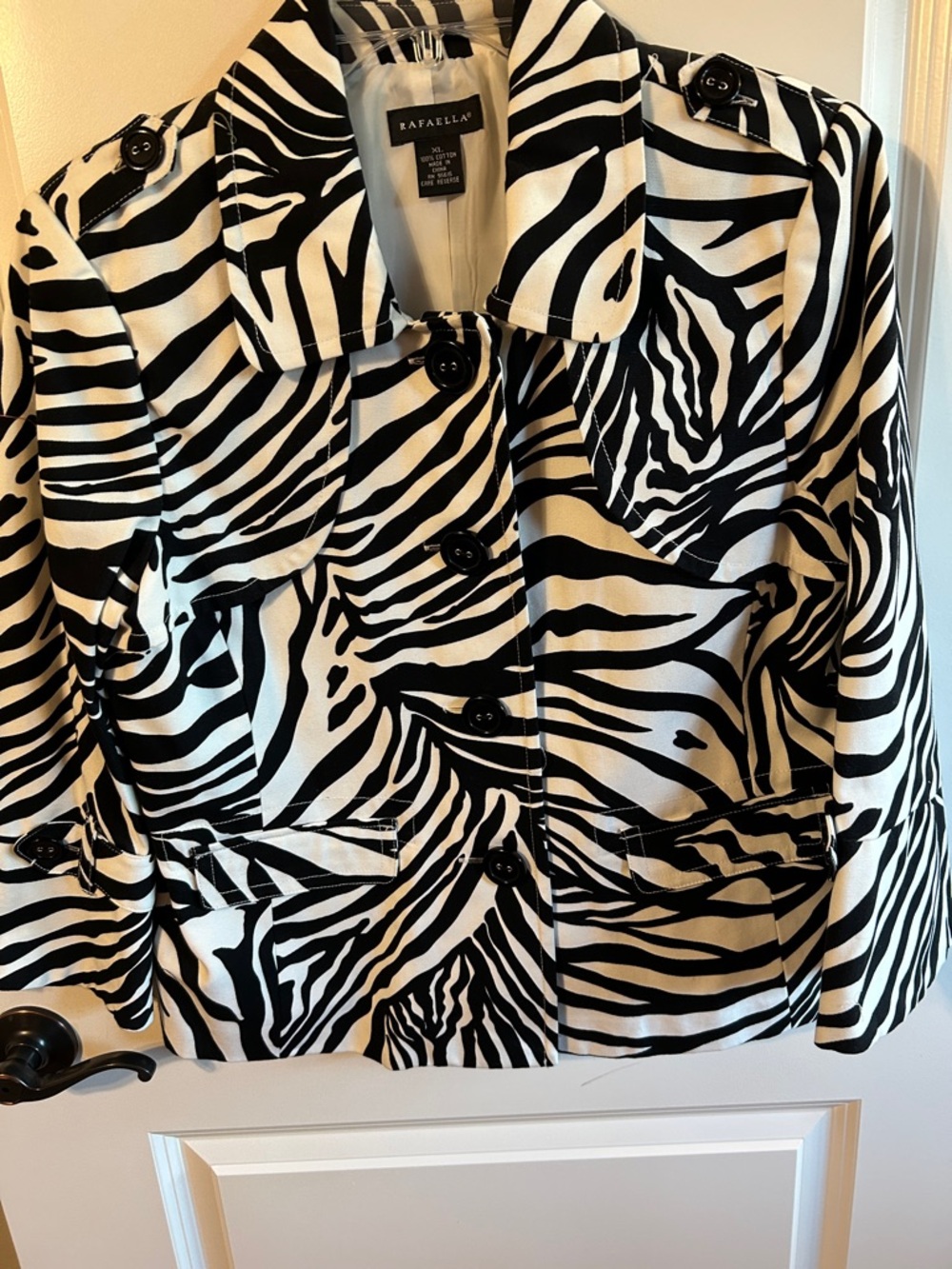 Rafaella Zebra Print Button-Front Jacket in Black & White 0010